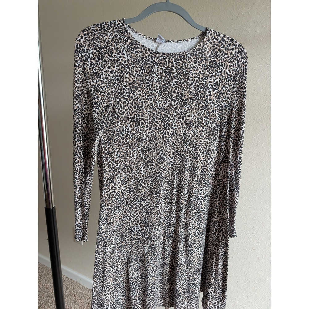 Old Navy Womens XS Leopard Print Long Sleeve A-Line Jersey Knit Dress Mini